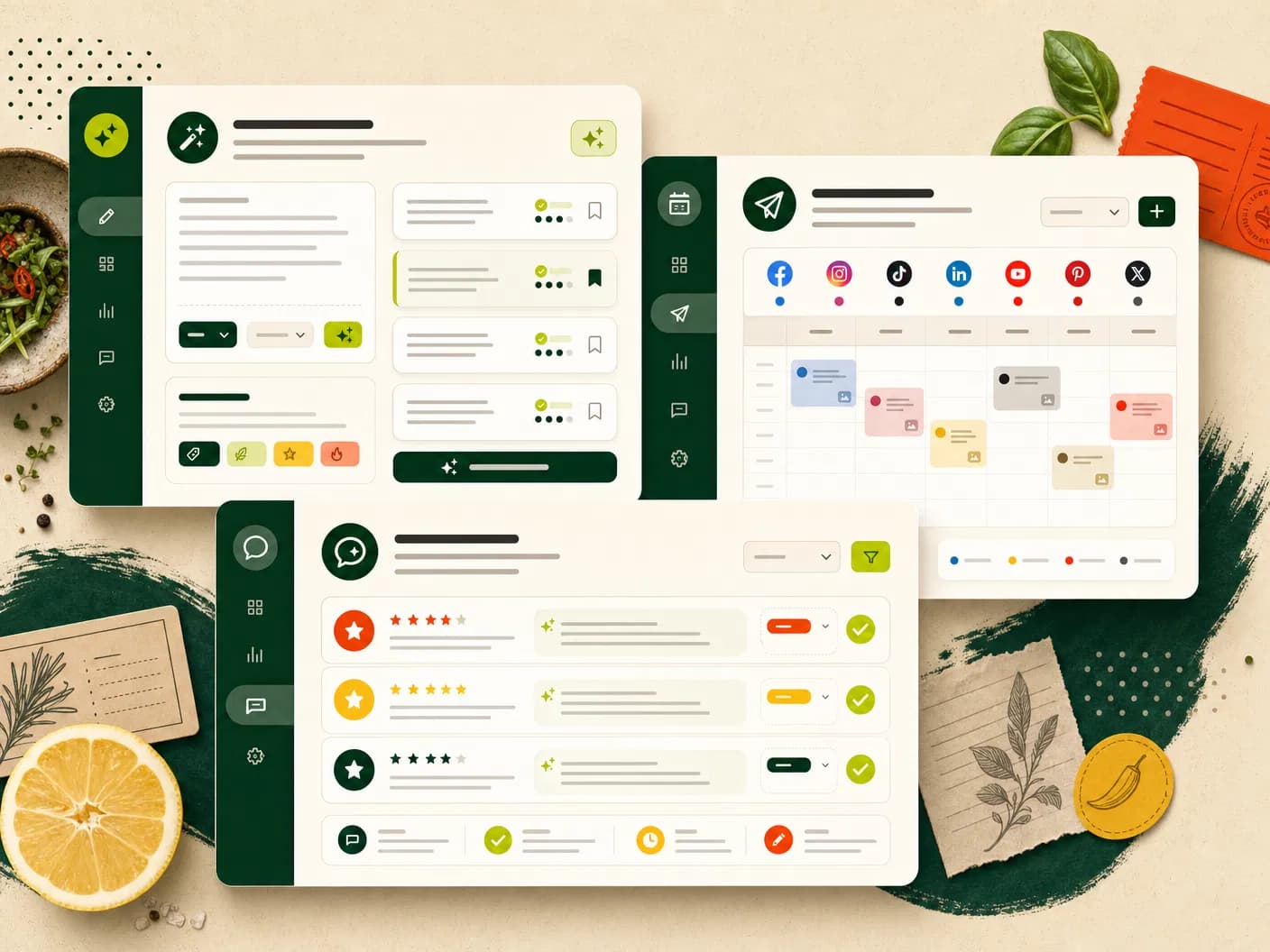 DineXp AI content creation and scheduling panels